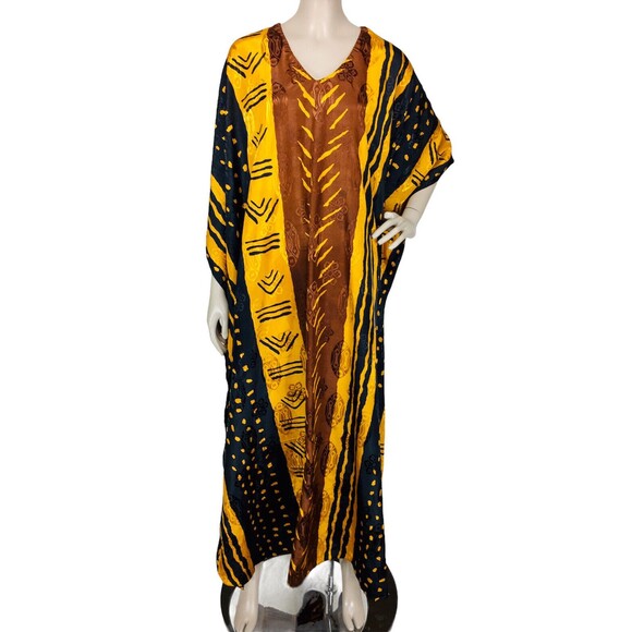Vintage Animal Print Safari Brocade Caftan Kaftan Muumuu Dress Kisura OSFM - Picture 1 of 12